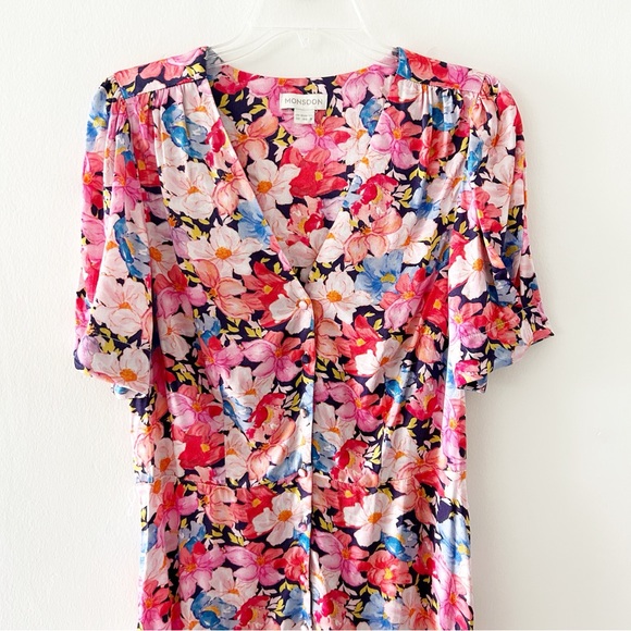 Monsoon UK Floral Colorful Button Down Short Sleeve Midi Dress Size US 8 - Picture 4 of 8